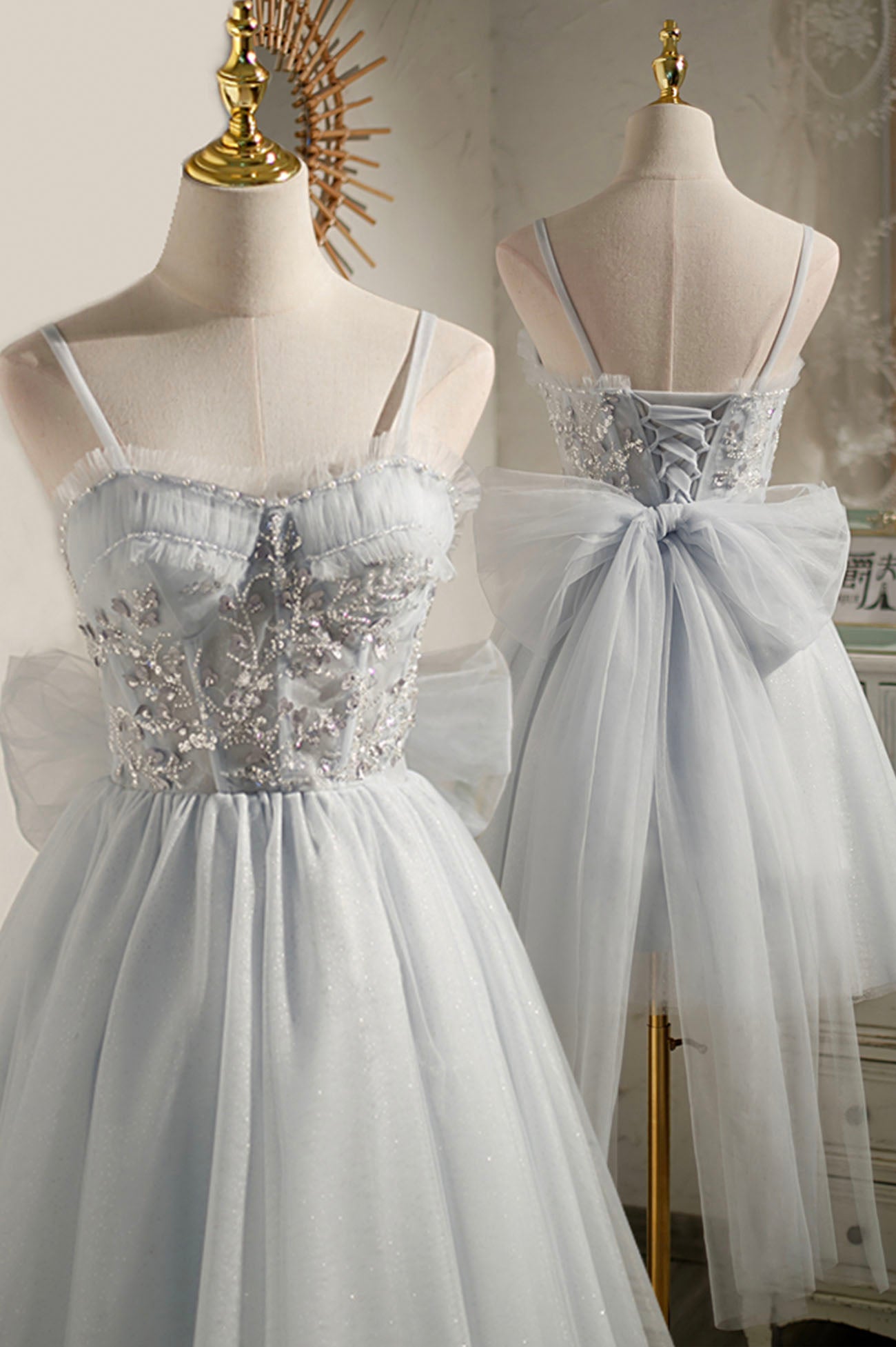 Gray Tulle Short A-Line Prom Dress, Cute Evening Party Dress