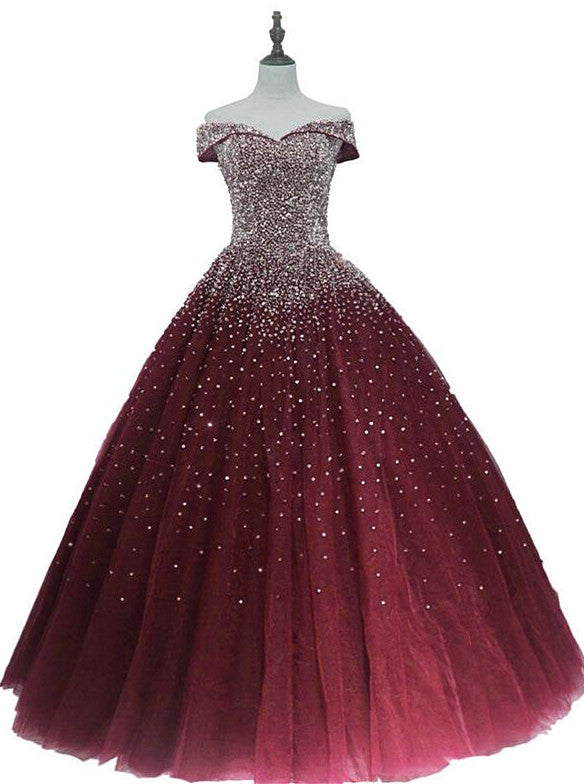 Charming Burgundy Sequins Long Quinceanera Dress, Prom Gown