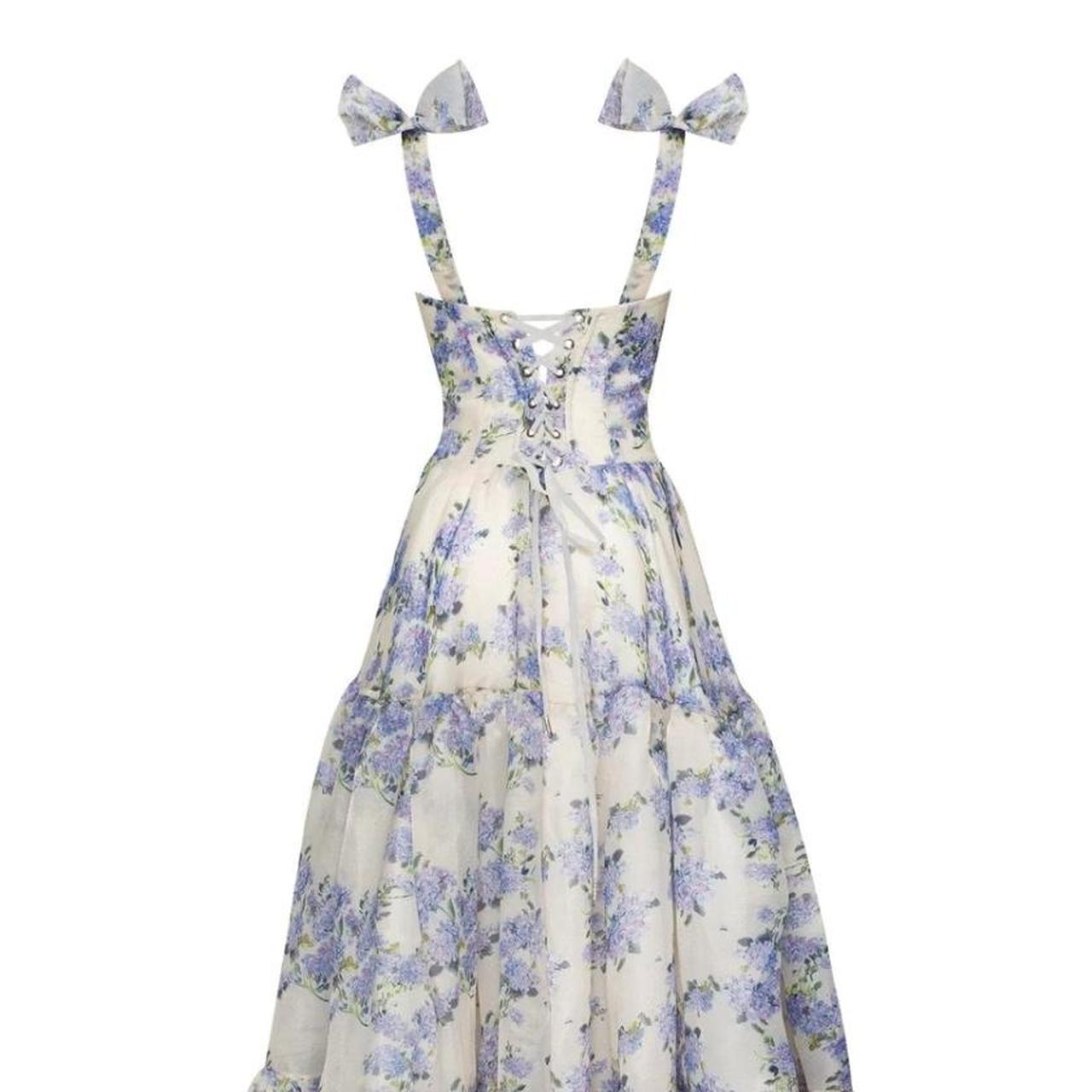 Sexy A line Long Blue Floral Prom Dress Blue and White Party Dresses P1590