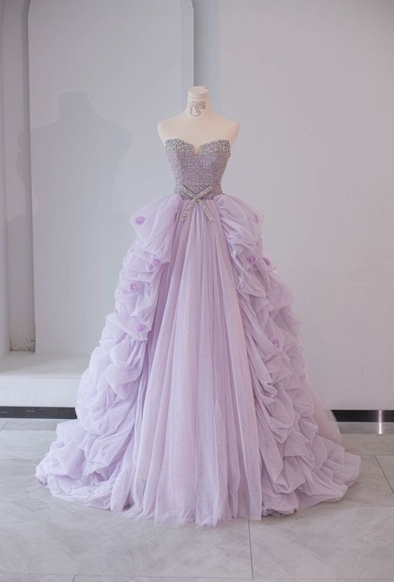 Ball Gown Strapless Fairy Lilac Prom Dress Long Party Dresses P1604