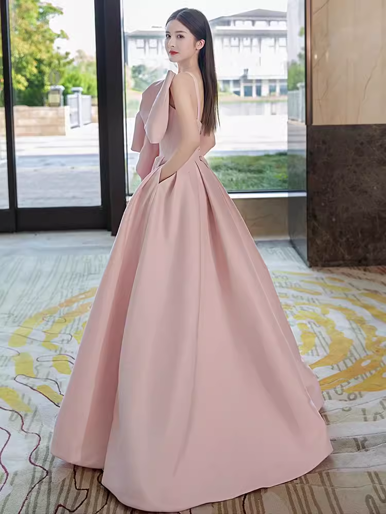 A line Strapless Pink Satin Long Prom Dress Party Dresses P1610