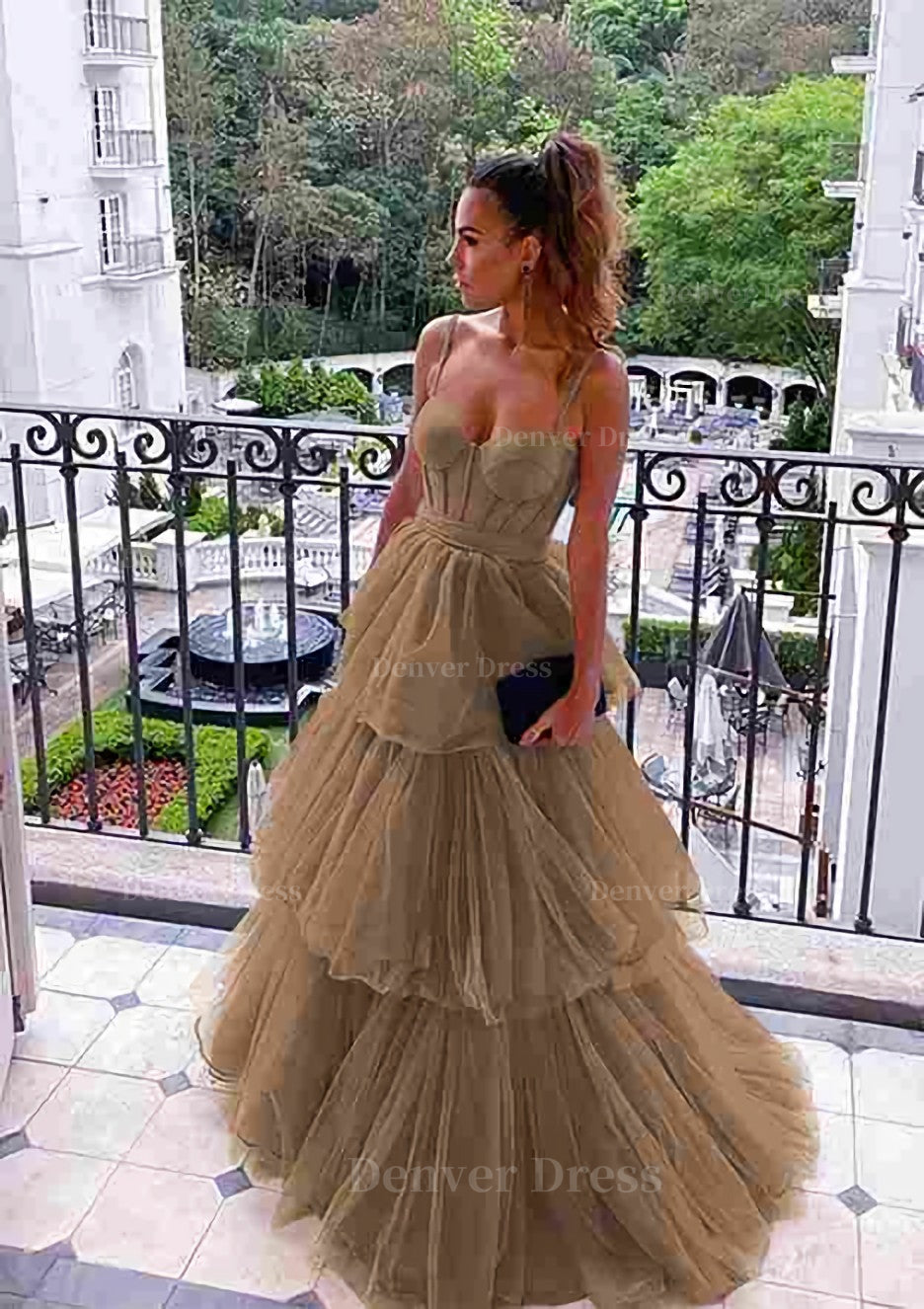 A-lijn lieverd mouwloze tule prom-jurken met lange/vloerlengte met ruches