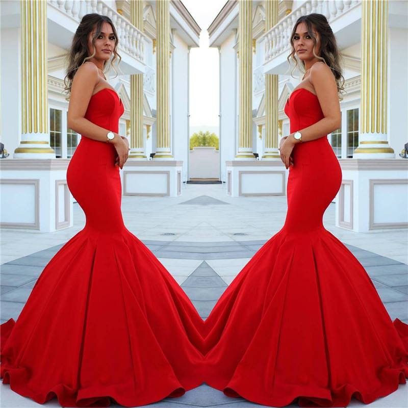 Sexy Red Prom Dresses Long Sleeveless Sweetheart Mermaid Dress