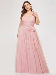 Dusty Pink Plus Size Tulle Bridesmaid Dress-Yedda
