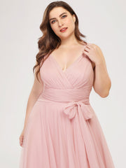 Dusty Pink Plus Size Tulle Bridesmaid Dress-Yedda