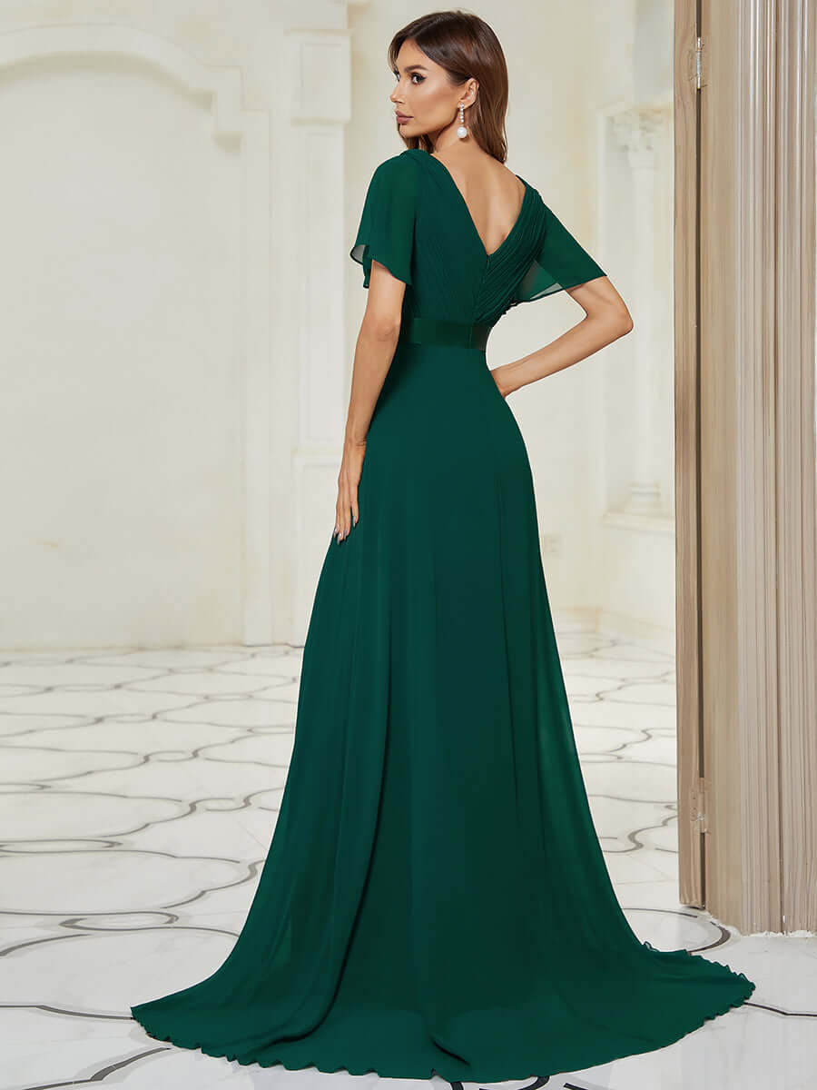 Dark Green Plus Size Ruffle Pleated Bridesmaid Dresses-Mei