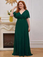 Dark Green Plus Size Ruffle Pleated Bridesmaid Dresses-Mei
