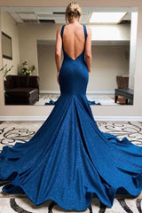 Blue mermaid long evening dress blue prom dress