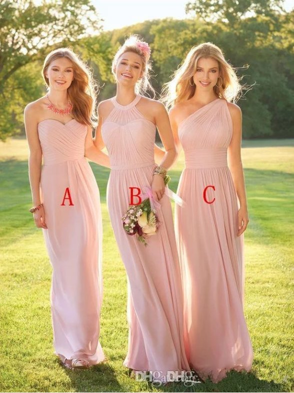 Blush Bridesmaid Dresses For Women A-line Halter Chiffon Backless Long Cheap Under 50 Wedding Party Dresses