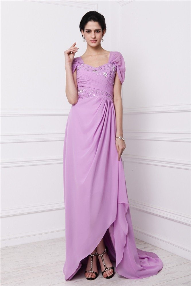 Sheath/Column Square Short Sleeves Beading Embroidery Long Chiffon Mother of the Bride Dresses