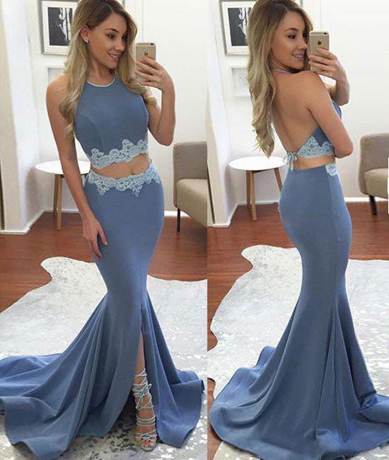 Simple two pieces backless long prom dress, formal dress