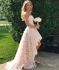 Unique tulle sweetheart high low prom dress, evening dress