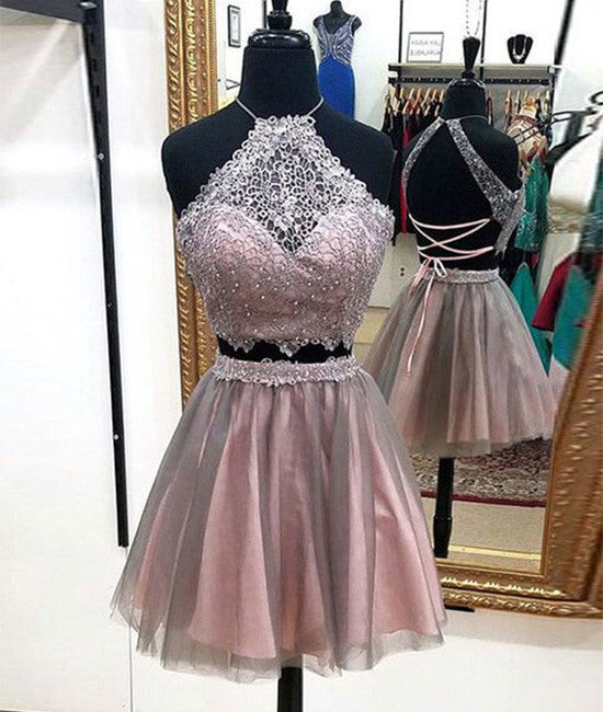 Cute lace tulle short prom dress, cute homecoming dress