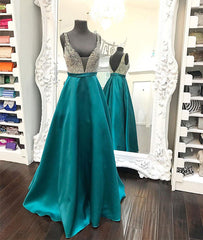 Green v neck sequin long prom dress, green evening dress