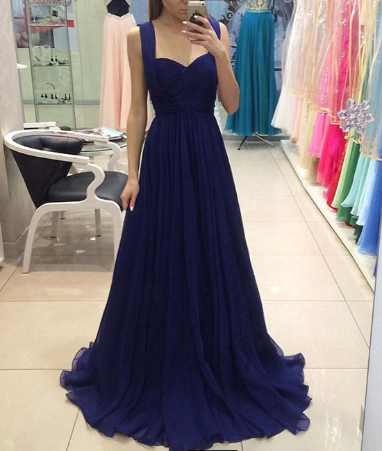 Royal blue chiffon long prom dress, blue bridesmaid dress