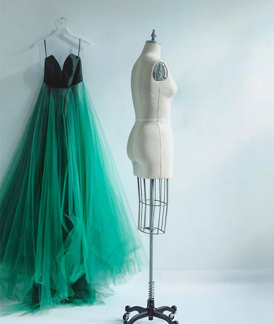 Simple green tulle long prom dress, green evening dress