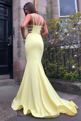 Simple sweetheart yellow satin long prom dress yellow formal dress