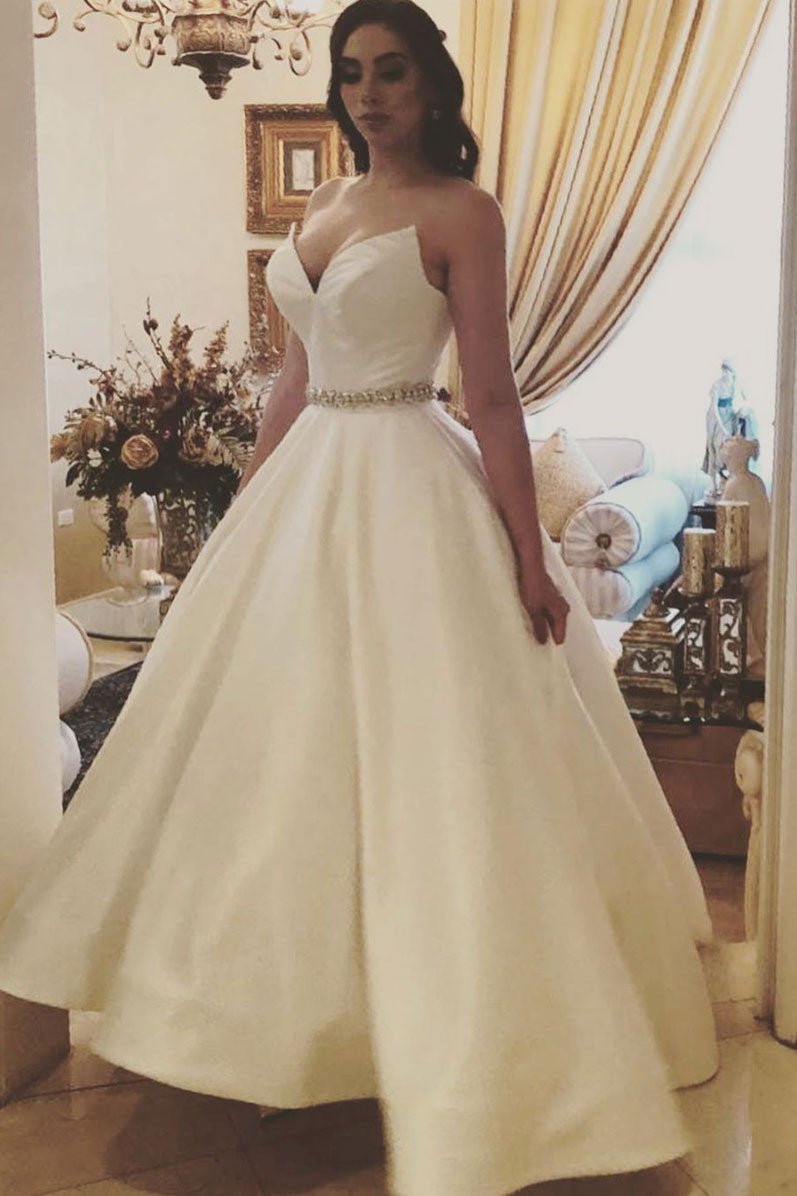 White sweetheart satin tea Length prom dress, bridesmaid dress