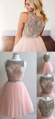 pink tulle short prom dress for teens, pink homecoming dress