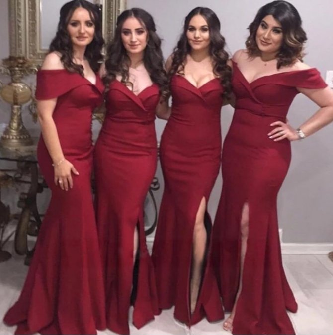 Sexy V-Neck Wine Red Mermaid Bridesmaid Dresses Satin Cap Sleeve Side Split Wedding Guest Gown Plus Size Prom Dresses