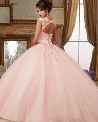 Pink Puffy Cheap Quinceanera Dresses Ball Gown Cap Sleeves Tulle Lace Beaded Crystals Sweet 16 Dresses