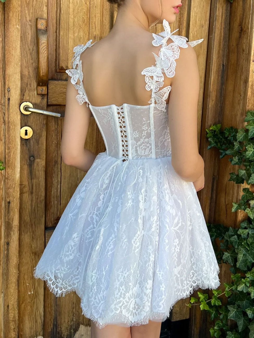 White Lace Mini/Short Prom Dresses, White Lace Homecoming Dresses