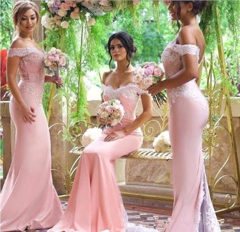 Pink Bridesmaid Dresses For Women Mermaid Off The Shoulder Satin Lace Long Cheap Under 50 Wedding Party Dresses