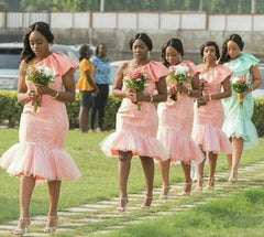 Blush Bridesmaid Dresses For Women Mermaid One-shoulder Appliques Short Cheap Under 50 Wedding Party Dresses