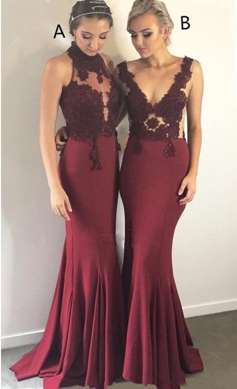 Burgundy Bridesmaid Dresses For Women Mermaid Halter Lace Beaded Long Cheap Under 50 Wedding Party Dresses