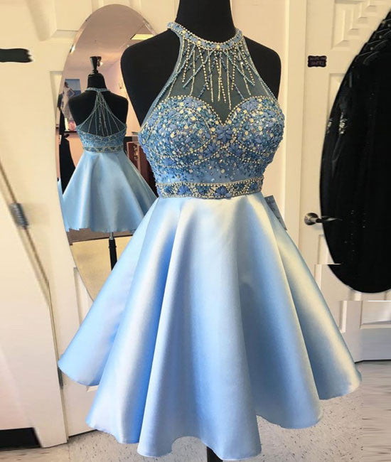 Cute blue short prom dress, blue homecoming dress