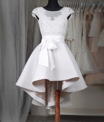 White round neck lace short prom dress, lace dress