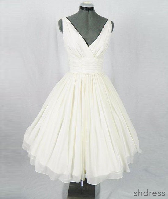 White v neck chiffon short prom dress, homecoming dress