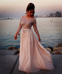 Unique round neck sequin long prom dress, evening dress