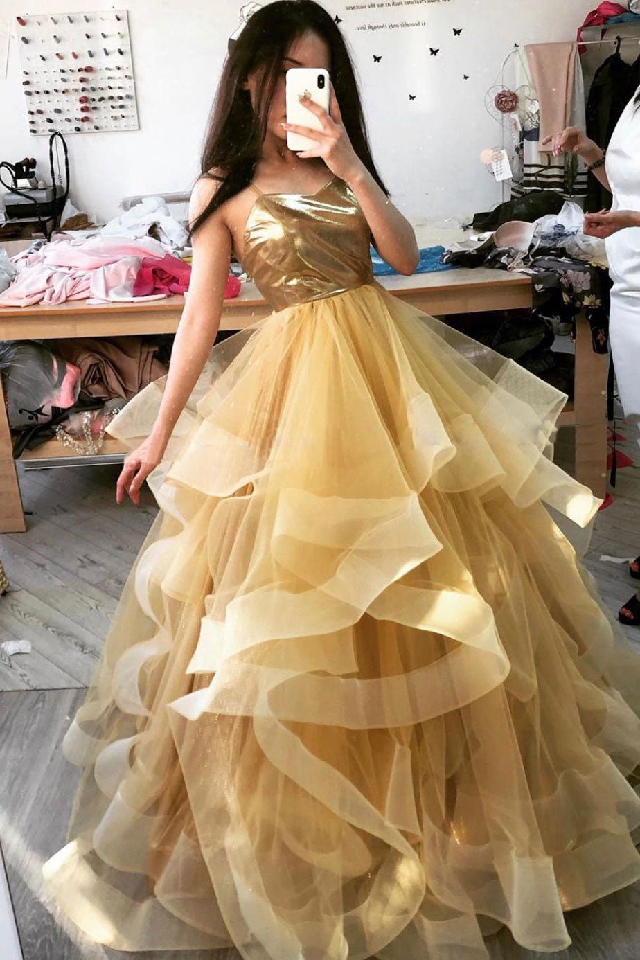 Unique sweetheart tulle long prom dress, tulle sweet 16 dress