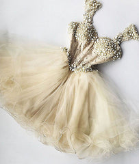 Champagne sweetheart tulle short prom dress, cute homecoming dress