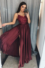 Burgundy lace chiffon long prom dress burgundy lace evening dress