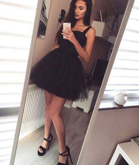 Cute black short prom dress, black homecoming dress