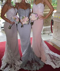 Sweetheart lace strapless mermaid long prom dress, lace bridesmaid dress