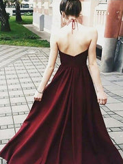 A-Line/Princess Halter Sleeveless Floor-Length Applique Elastic Woven Satin Dresses