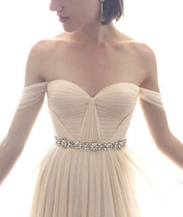 Simple champagne chiffon long prom dress, bridesmaid dress