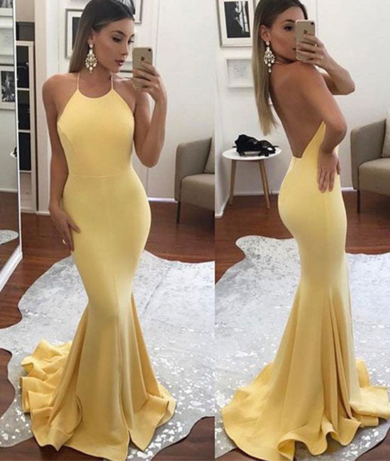 yellow mermaid long prom dress, yellow formal dress
