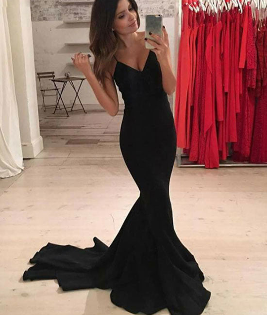 Simple black mermaid long prom dress, black evening dress