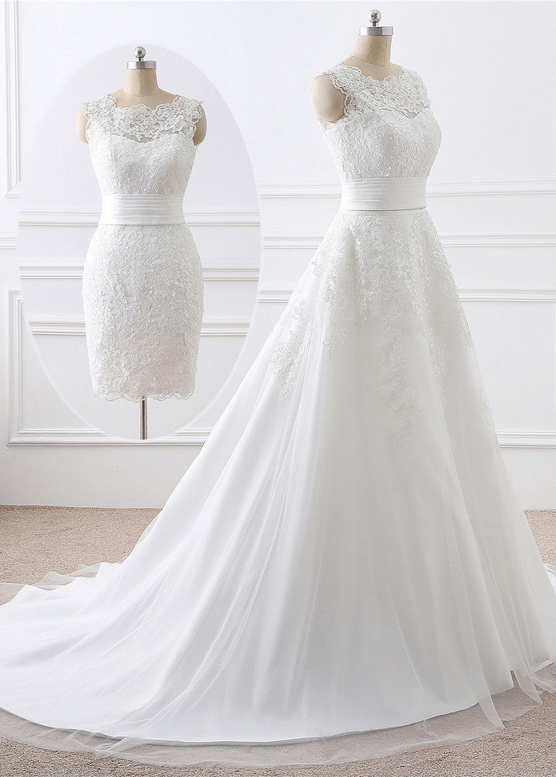 2 In 1 Wedding Dresses With Lace Appliques