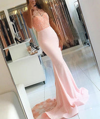 Pink lace mermaid prom dress, mermaid bridesmaid dress