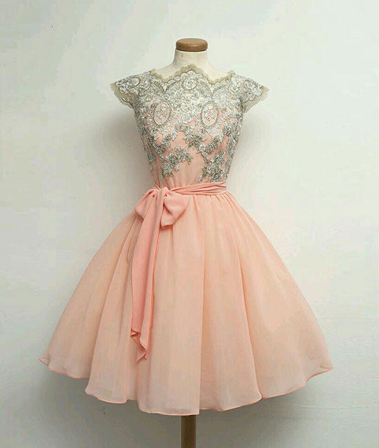 Custom Made Pink Lace Short Prom Dress, Homecoming Dress