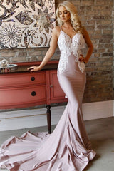 Pink mermaid lace long prom dress pink lace formal dress