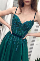 Green sweetheart neck tulle lace long prom dress green evening dress
