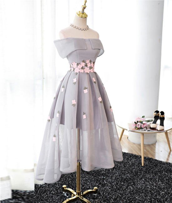Gray Organza hight-low prom dress, gray bridesmaid dress