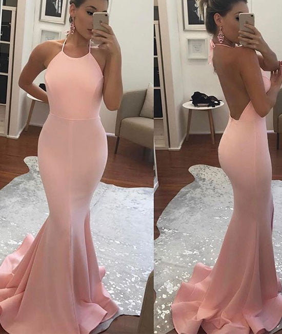 Pink mermaid long prom dress, pink formal dress