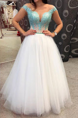 White round neck tulle lace long prom dress green evening dress
